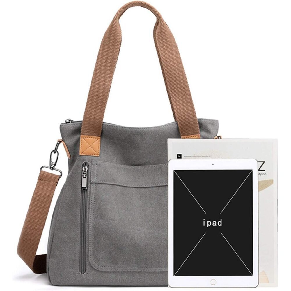 Women's Canvas Tote Bag Work Shoulder Crossbody Bags Vintage Multi-pocket Handba - Picture 3 of 7
